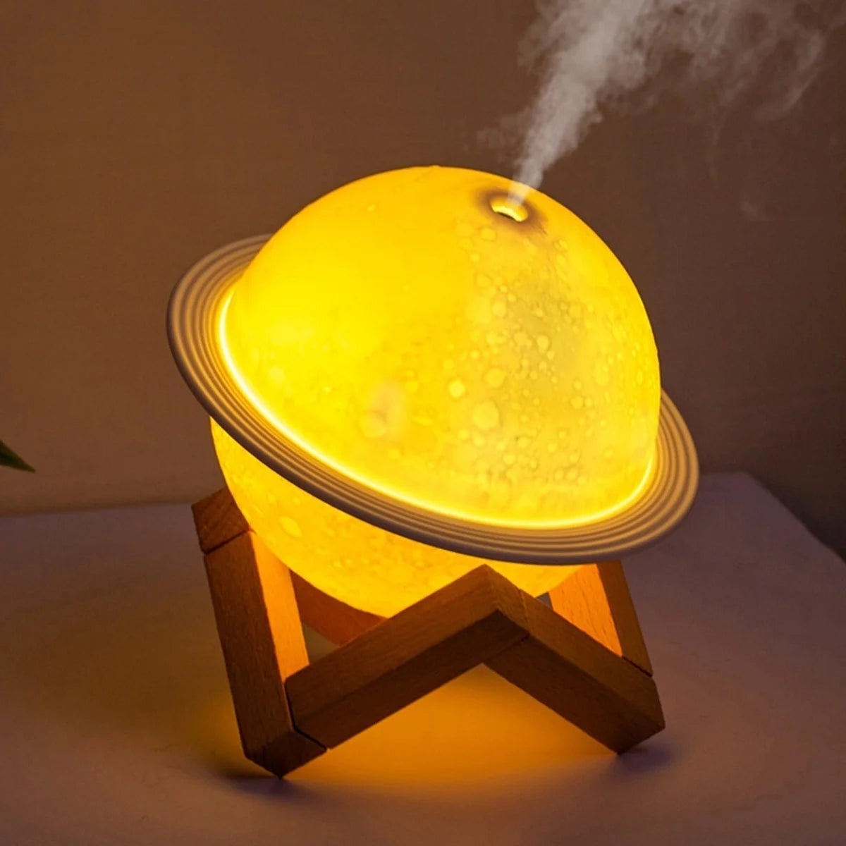 Moon Lamp Humidifier 3D Moon Night Light Air Humidifier with Wooden Stand USB LED Desk Humidifier Lamp Personal Small Humidifier Touch Control Galaxy Lamp for Home Office Party