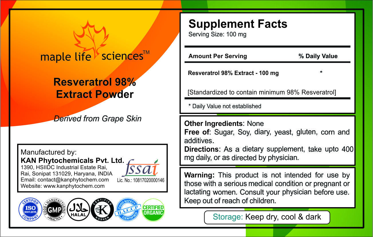 Resveratrol 98% Extract Powder Anti-Aging Anti-Cholester