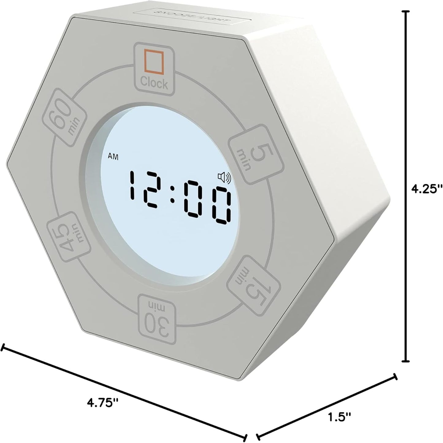 Hexagon Rotating Productivity Clock, Pomodoro Timer with 5,15, 30, 45, 60 Minute Presets, Timer for People with ADHD (White)