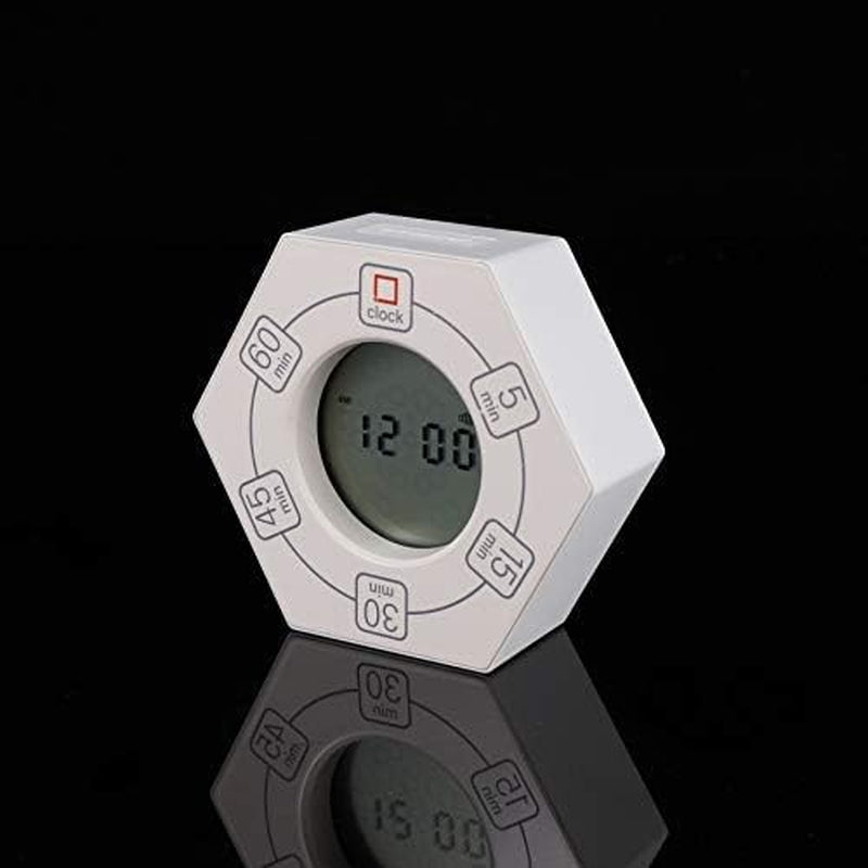 Hexagon Rotating Productivity Clock, Pomodoro Timer with 5,15, 30, 45, 60 Minute Presets, Timer for People with ADHD (White)