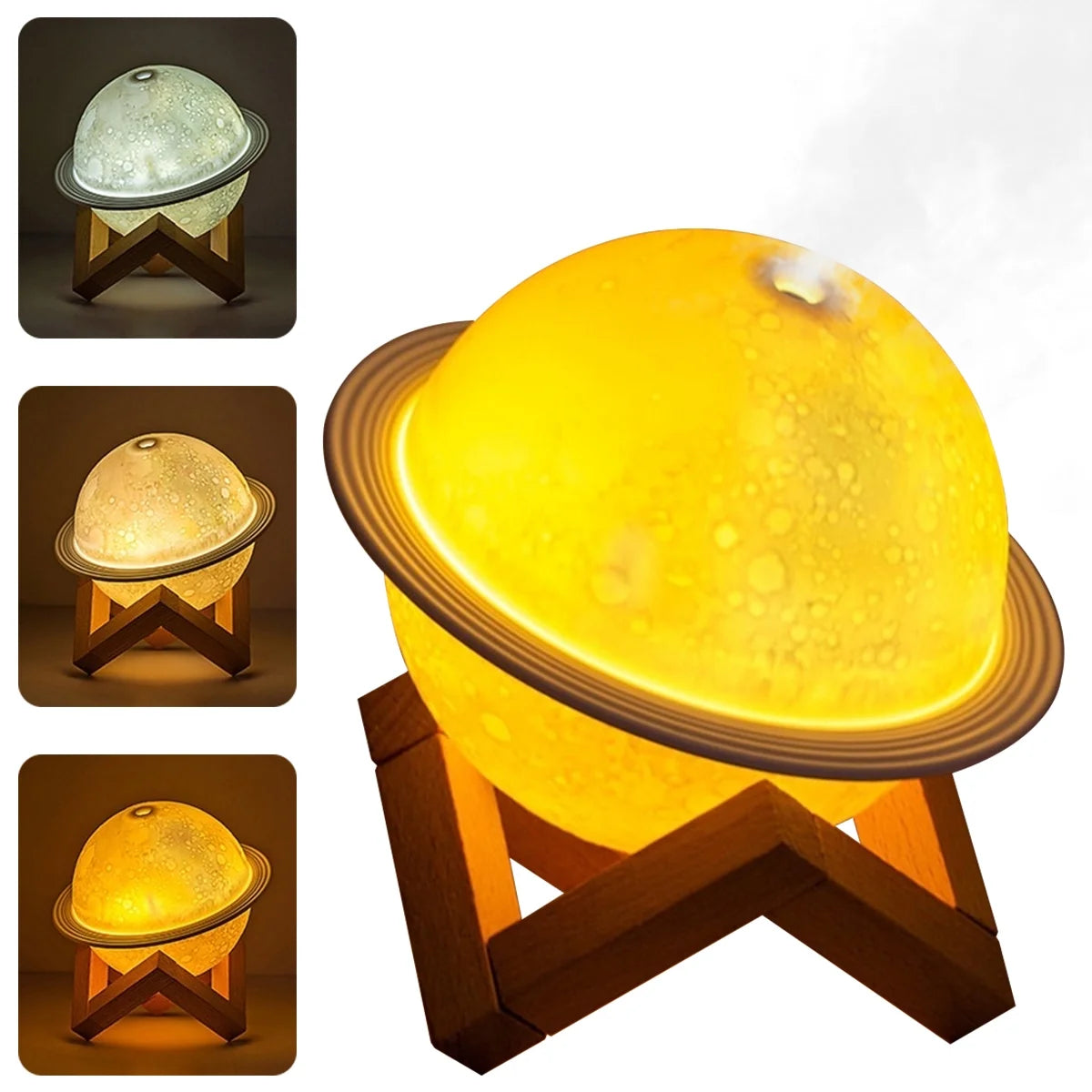 Moon Lamp Humidifier 3D Moon Night Light Air Humidifier with Wooden Stand USB LED Desk Humidifier Lamp Personal Small Humidifier Touch Control Galaxy Lamp for Home Office Party