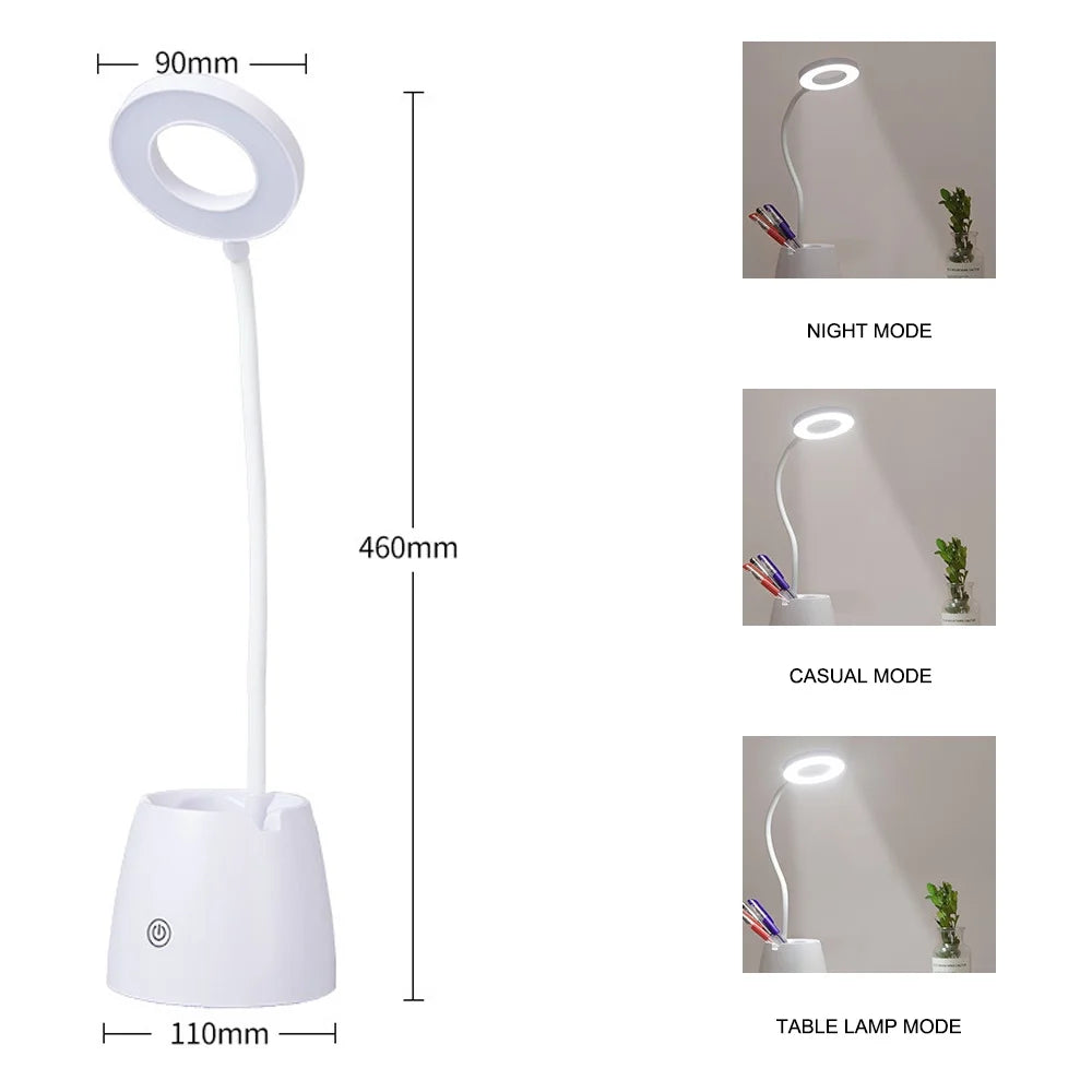 Desk Lamp LED USB Desktop Light with Pen Holder Flexible Touch Dimmable Memory Bed Read Table Study Light Able Powered