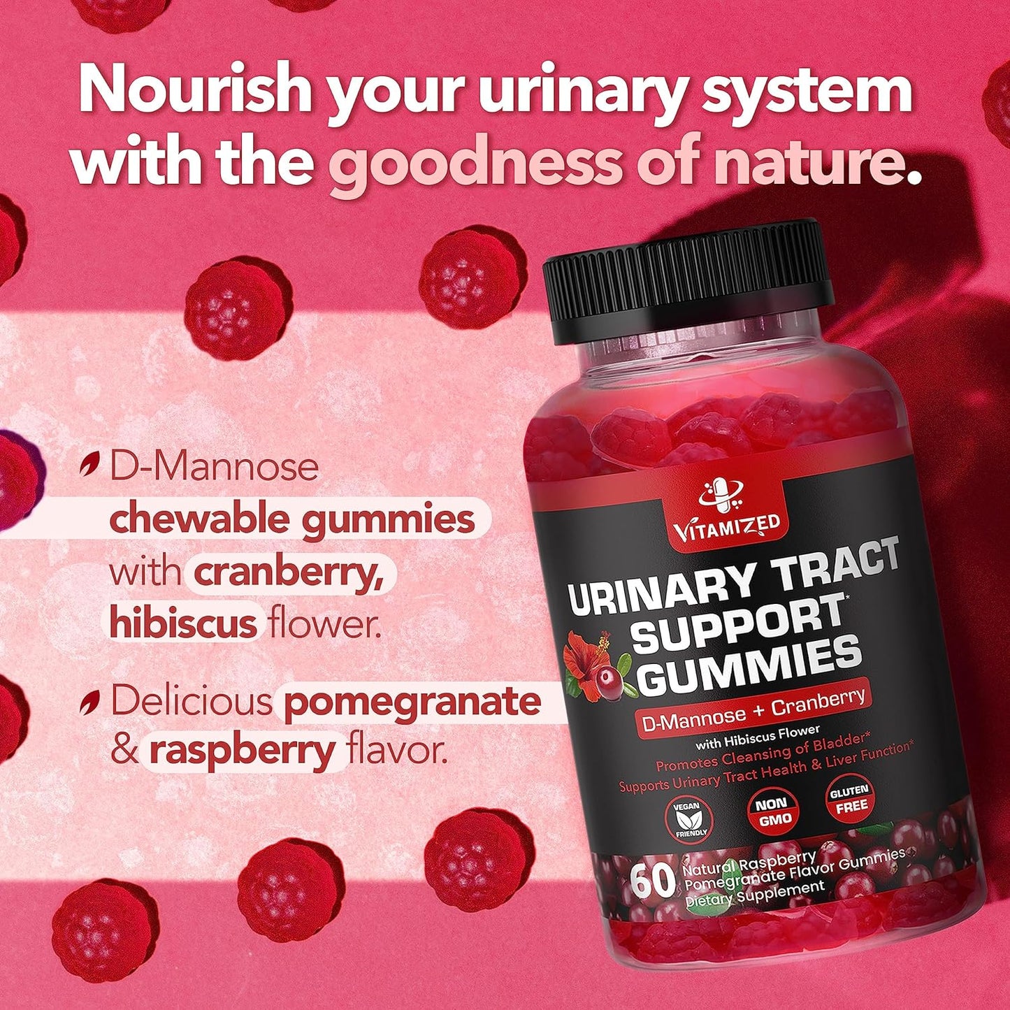 Powerful Cranberry Gummies 1500Mg with D-Mannose - Urinary Tract Health - Fast-Acting Bladder Support Supplement - 60 Count