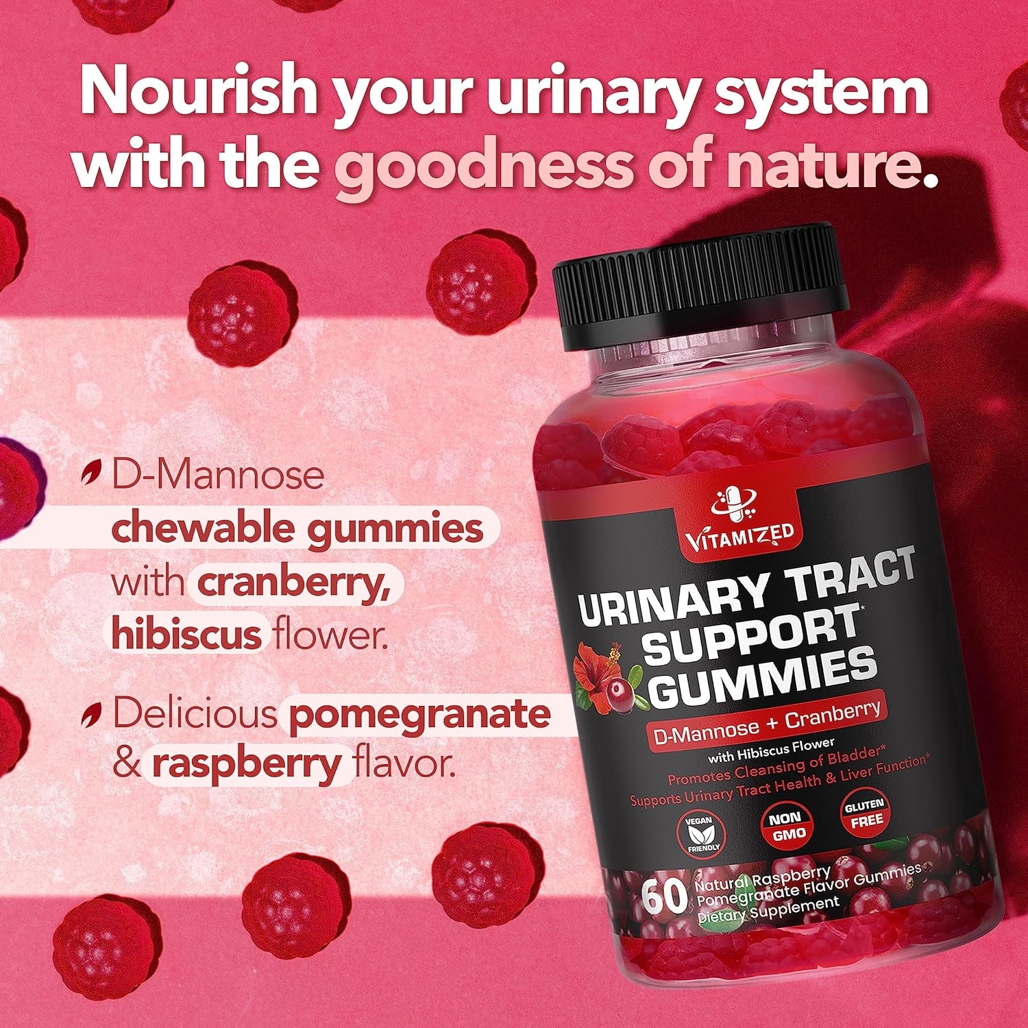Powerful Cranberry Gummies 1500Mg with D-Mannose - Urinary Tract Health - Fast-Acting Bladder Support Supplement - 60 Count