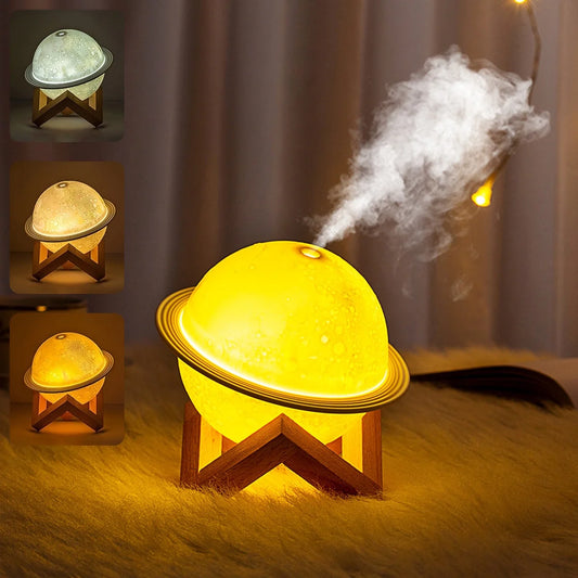 Moon Lamp Humidifier 3D Moon Night Light Air Humidifier with Wooden Stand USB LED Desk Humidifier Lamp Personal Small Humidifier Touch Control Galaxy Lamp for Home Office Party