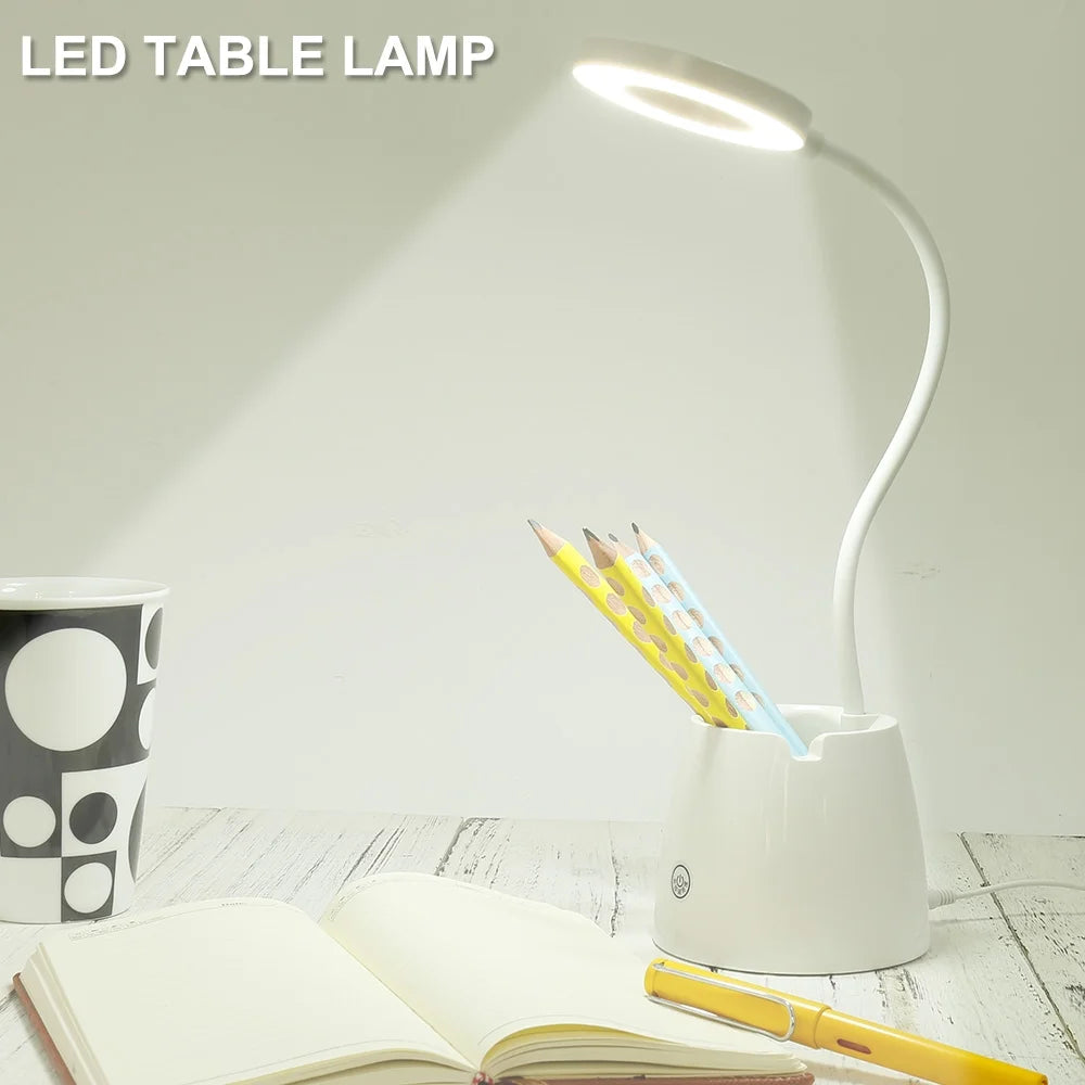 Desk Lamp LED USB Desktop Light with Pen Holder Flexible Touch Dimmable Memory Bed Read Table Study Light Able Powered
