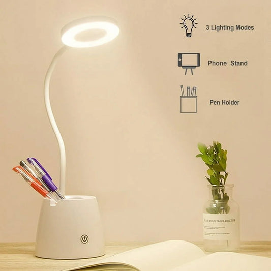 Desk Lamp LED USB Desktop Light with Pen Holder Flexible Touch Dimmable Memory Bed Read Table Study Light Able Powered
