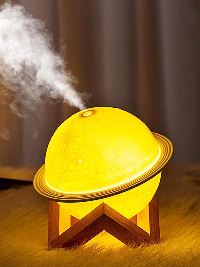 Moon Lamp Humidifier 3D Moon Night Light Air Humidifier with Wooden Stand USB LED Desk Humidifier Lamp Personal Small Humidifier Touch Control Galaxy Lamp for Home Office Party