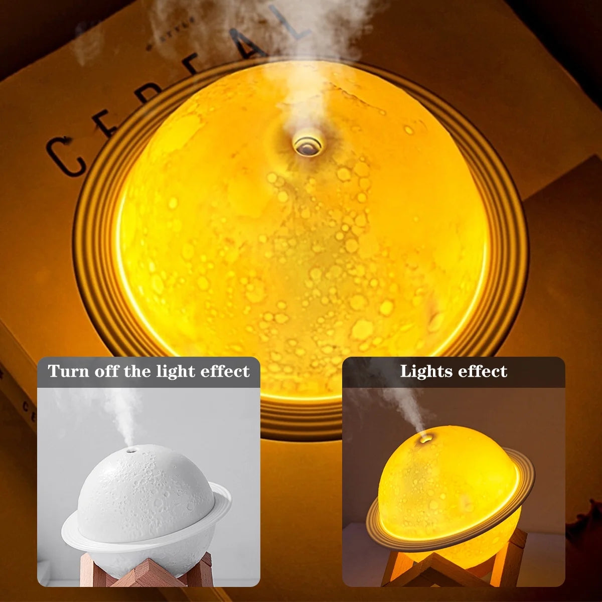 Moon Lamp Humidifier 3D Moon Night Light Air Humidifier with Wooden Stand USB LED Desk Humidifier Lamp Personal Small Humidifier Touch Control Galaxy Lamp for Home Office Party
