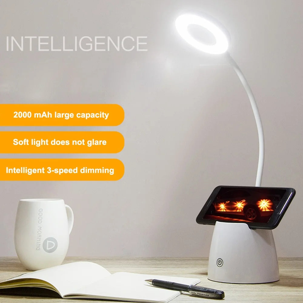 Desk Lamp LED USB Desktop Light with Pen Holder Flexible Touch Dimmable Memory Bed Read Table Study Light Able Powered